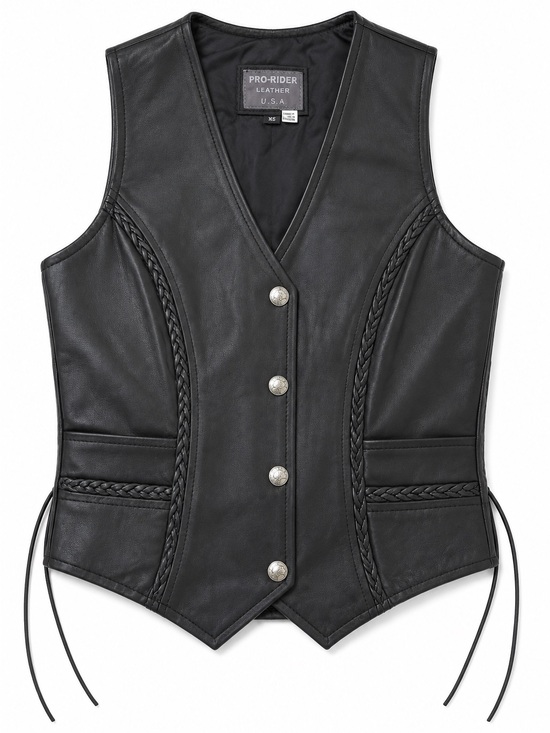 Pro-rider Jackets & Blazers - Pro Rider Women’s Black Genuine Leather Motorcycle Biker Vest Lace Up Size S-M